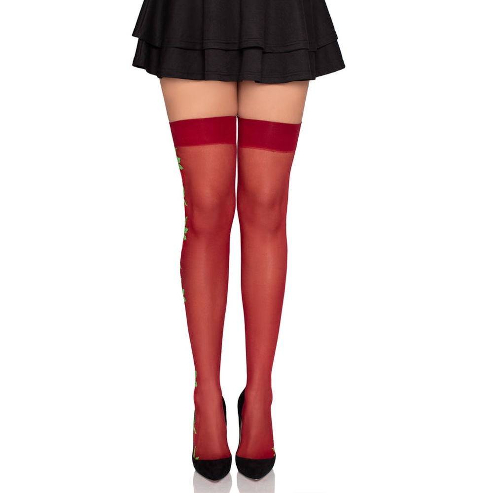 Leg Avenue - Spandex with Roses Bas cuissardes - Bordeaux rouge